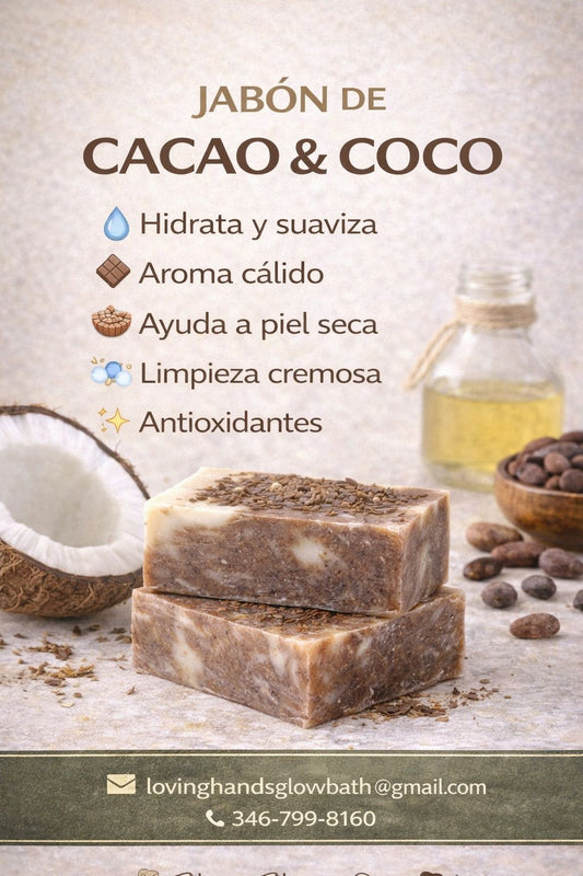 Loving Hands Glow & Bath | Homemade soap bar - Cacao & Coco | Jabón casero en barra - Cacao y Coco