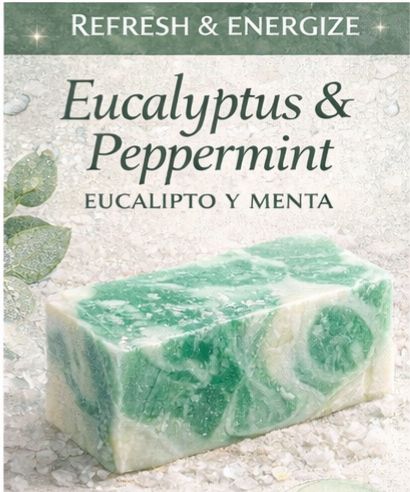 Loving Hands Glow & Bath | Homemade soap bar - Eucalyptol & Peppermint | Jabón casero en barra - Eucaliptol y Menta