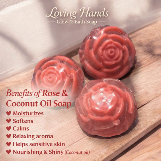 Loving Hands Glow & Bath | Homemade soap bar - Roses & Coconut Oil | Jabón casero en barra - Rosas y Aceite de Coco