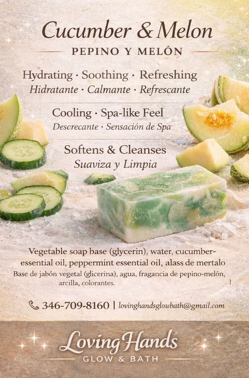 Loving Hands Glow & Bath | Homemade soap bar - Cucumber & Melon | Jabón casero en barra - Pepino y Melón