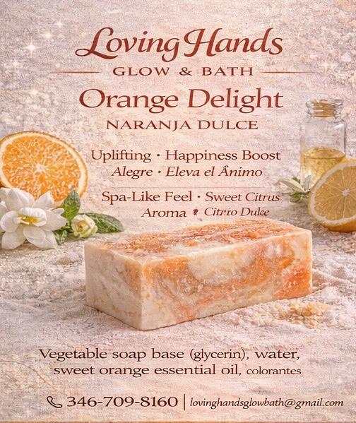 Loving Hands Glow & Bath | Homemade soap bar - Orange Delight | Jabón casero en barra - Naranja Dulce
