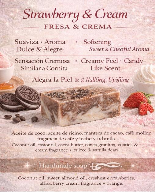 Loving Hands Glow & Bath | Homemade soap bar - Strawberry & Cream | Jabón casero en barra - Fresa y Nata